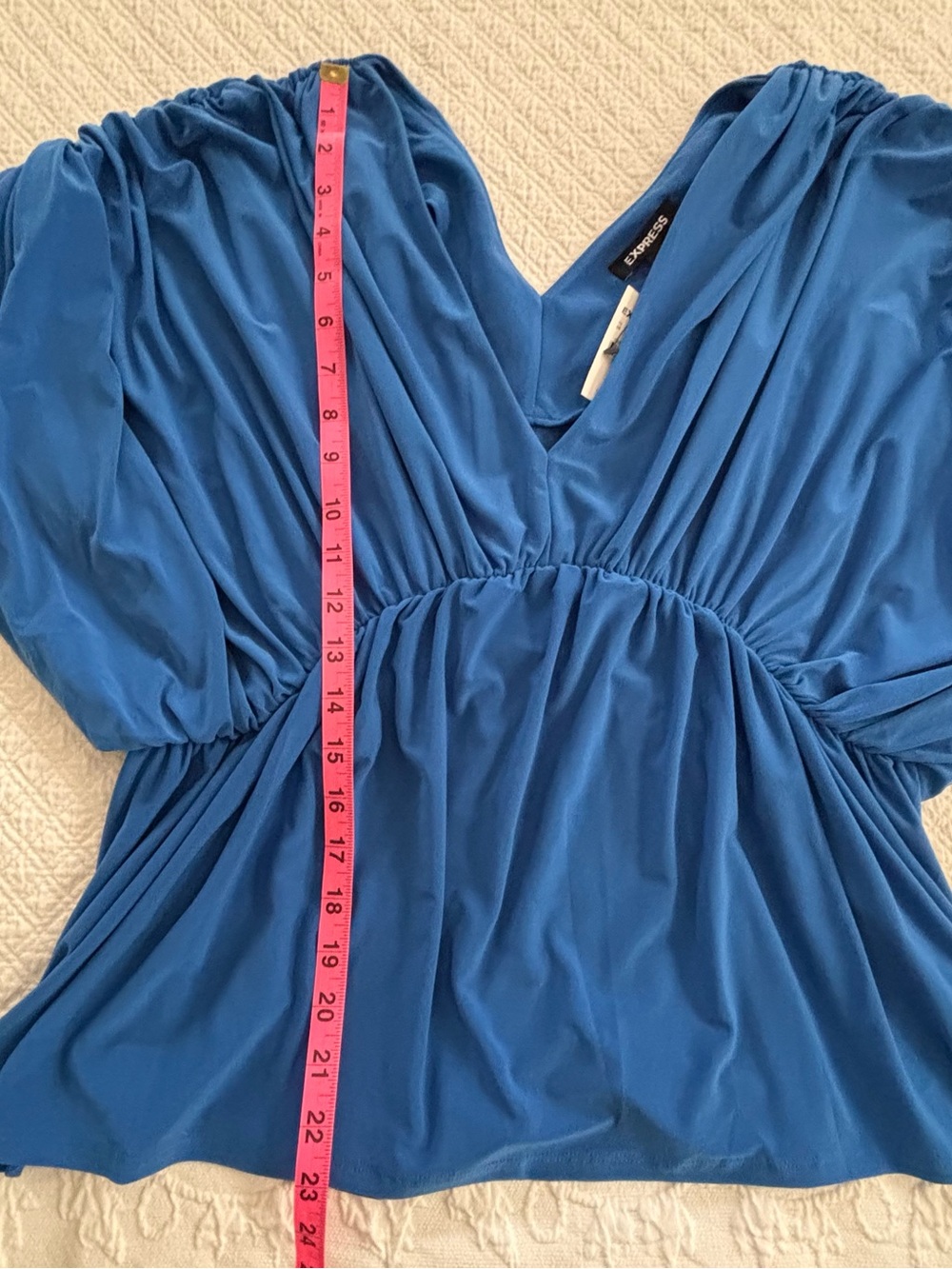 Grecian Express Women's Blue Draped Blouse V-Neck L New - Picture 7 of 7